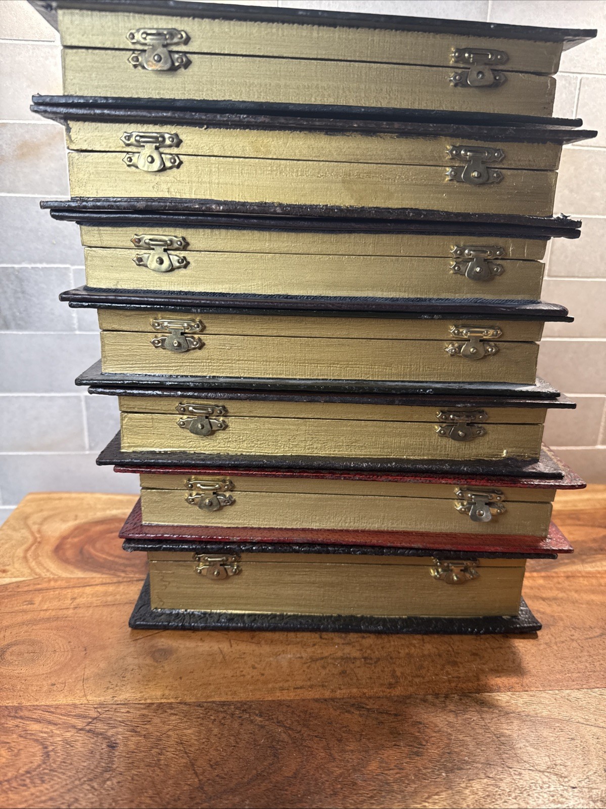 Decorative Faux Books Storage Boxes Wood Felt Lined Hollow Book Hide Lot Of 7