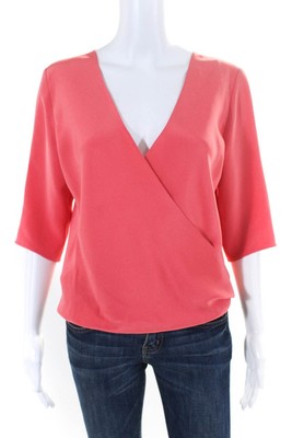 PERI.A Womens Silk V Neck Give Blouse Pink Size Petite