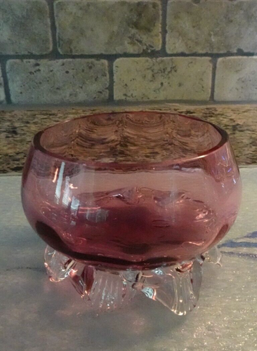 Ancien bol à noix cave à sel ouverte anglaise en verre art violet canneberge - Photo 8/10