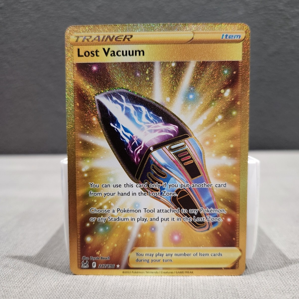 gold lost vacuum pokemon card 2022 Pokmon rare lucky holo 217/196 or any Stadium in play Lost Vacuum 217/196 Lost Origin