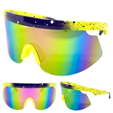 Oversized 80's RETRO SPORTY WRAP Style SUN GLASSES Huge Big Speckled Paint Frame