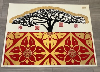 Œuvre D'art Shepard Fairey - Monkey Pod Tree Gold, Sérigraphie Limitée édition 100, 2005
