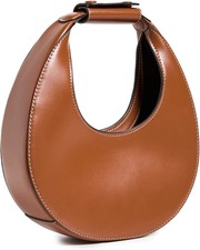 Staud Moon Women Leather Tote Bag Gold Tone Hardware Zip Pocket Solid Tan Os New
