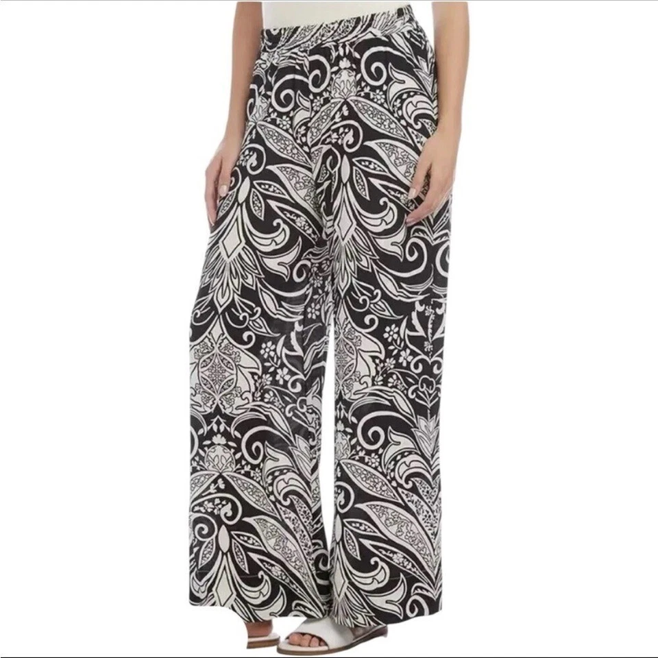 Karen Kane Wide Leg Bloom Pants In Black/White Large - Image 3 of 4