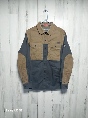 Eddie Bauer Shirt Mens Gray Brown Mountain Ops Canvas Shirt Jacket Small 