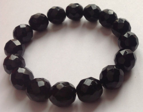 Bracelet Vintage Perles Verre Facetté Noir Et Argenté - Modèle Navette Gravée 541