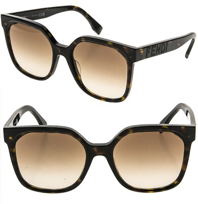FENDI LETTERING 40007 Brown Havana Fashion Sunglasses Oversized