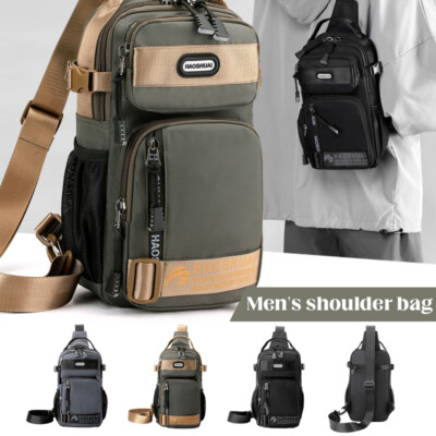 Men Nylon Waterproof Chest Bag Shoulder Crossbody Bag Pocket Handbag Travel.