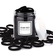 50PCS Black Hair Ties,Cotton Seamless Ponytail Holders,No Damage A-black
