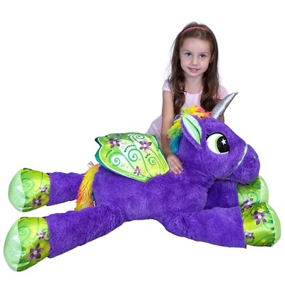 Grande Peluche Licorne Violet 80cm Poney Magique Cheval Avec Ailes Couché  7438633404781