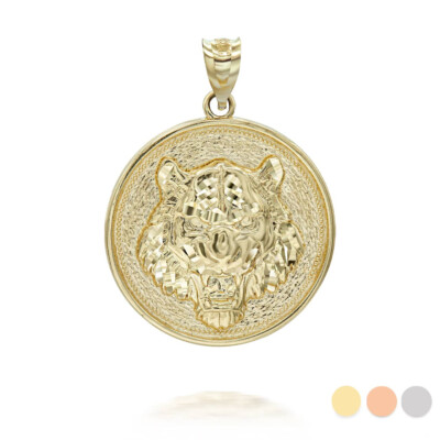 Gold Roaring Tiger Medallion Pendant Necklace (Available in Yellow/Rose/White)