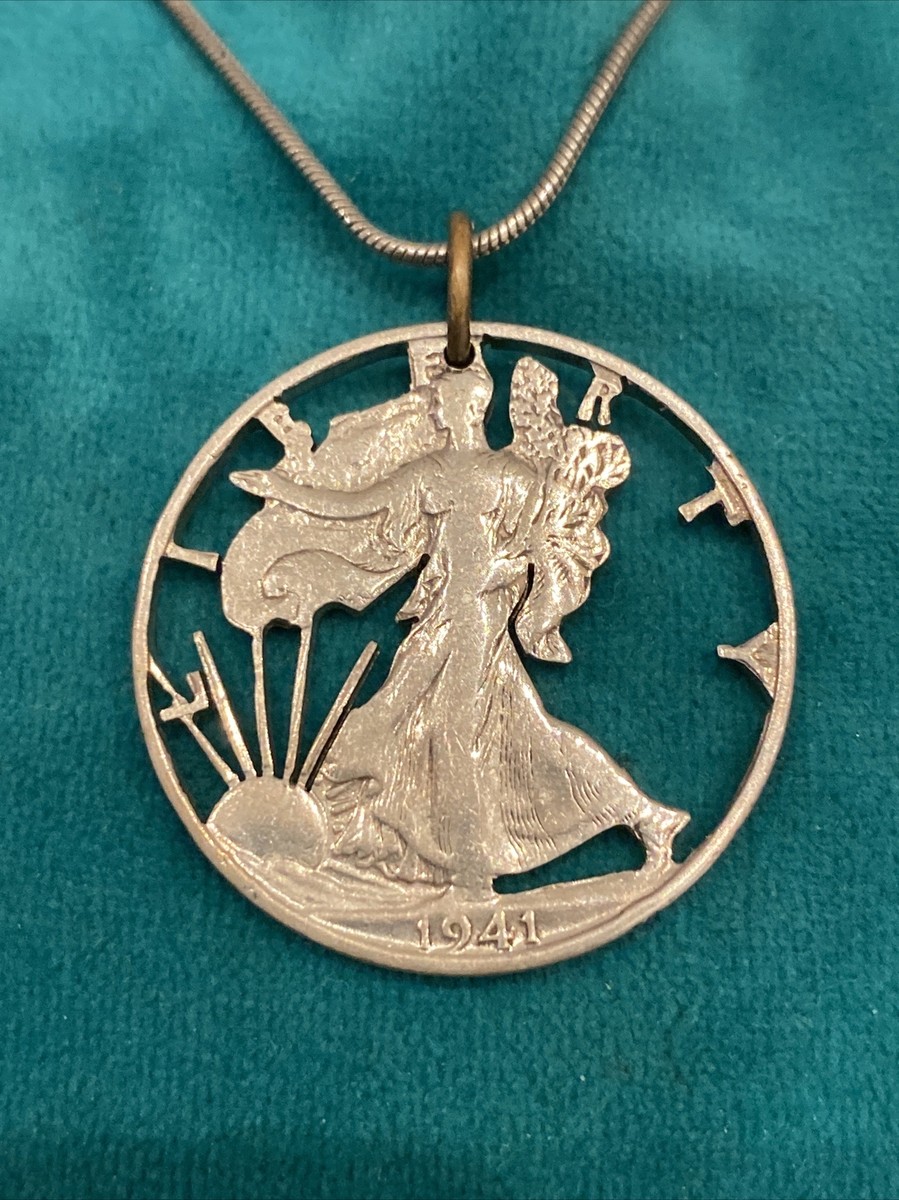 【VINTAGE HOLLYWOOD】Vintage Seal Necklace_VH2478NE070M Vintage 1941 Walking Liberty Silver Half Dollar Cut Out Coin