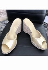 AUTHENTIC WOMEN SONIA RYKIEL BEAUTIFUL WEDGE PEARL COLOR TAN SIZE 10 FRANCE WOW
