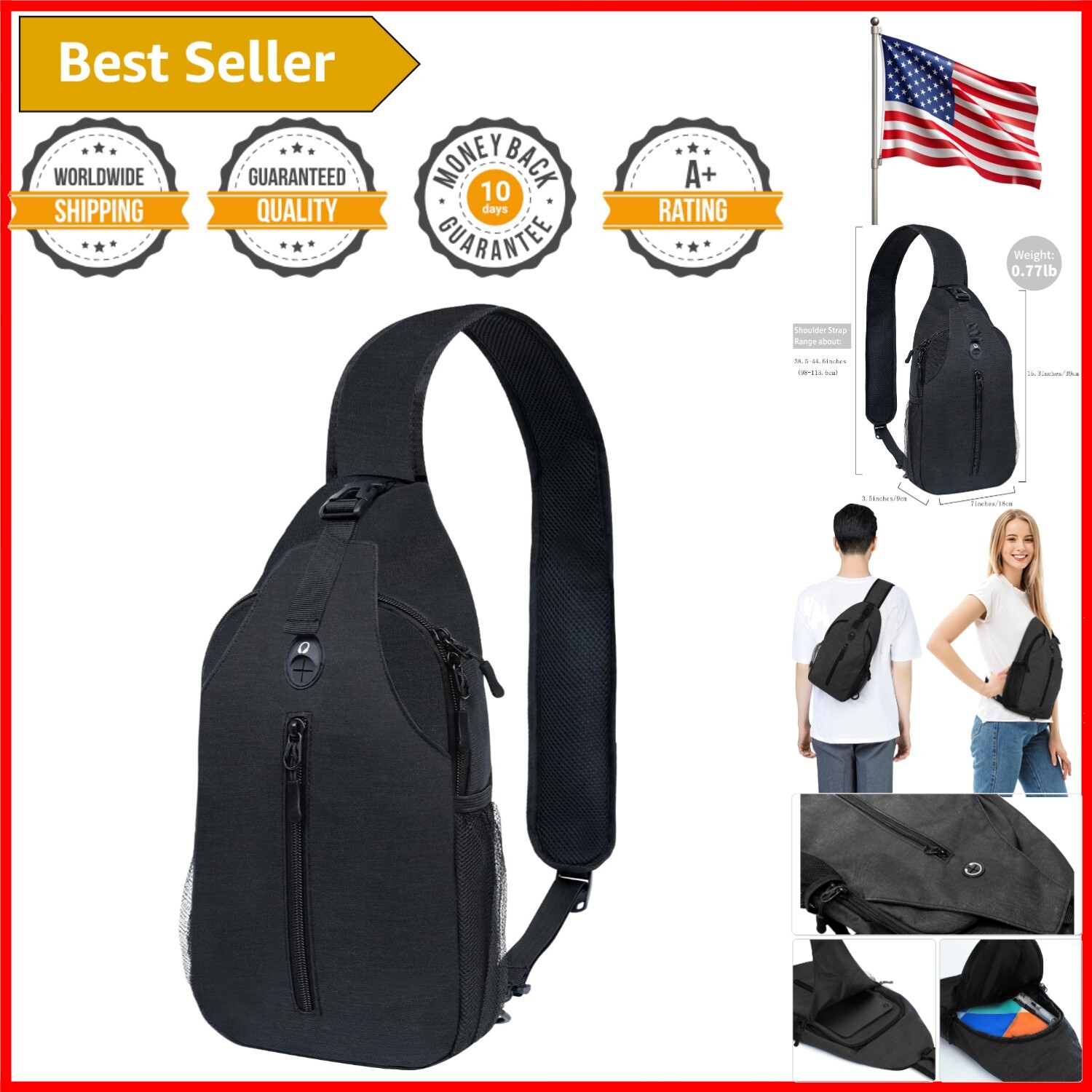 Lightweight Crossbody Sling Backpack with Adjustable Strap for Everyday Travel