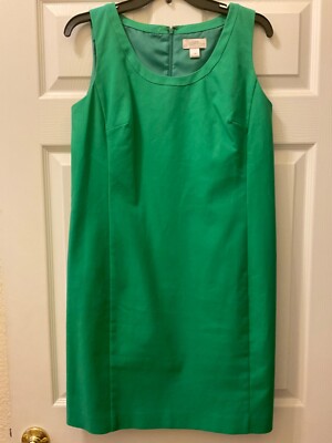green shift dress sleeveless 1960s Bright Green Floral Appliqué Shift Dress, sz. M