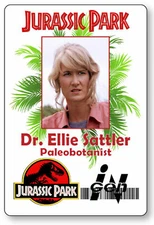 DR ELLIE SATTLER JURASSIC PARK NAME BADGE PROP HALLOWEEN COSPLAY PIN BACK
