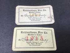 Richlandtown PA Fire Co 1914/ 1915 Membership Card Lot Fire Fighting Bucks Co PA