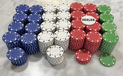 Poker Chips 356 Plus Dealer Marker Green Red White Blue