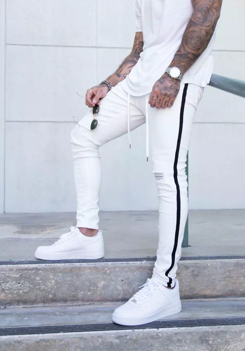 Denim pants cheap with side stripe