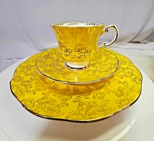 3pc Elizabethan Yellow Gold leaf flower Trio Cup, Saucer & Plate Dessert- A54