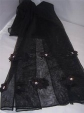 Black Netting Scarf with floral appliques Made in India NEW with tag