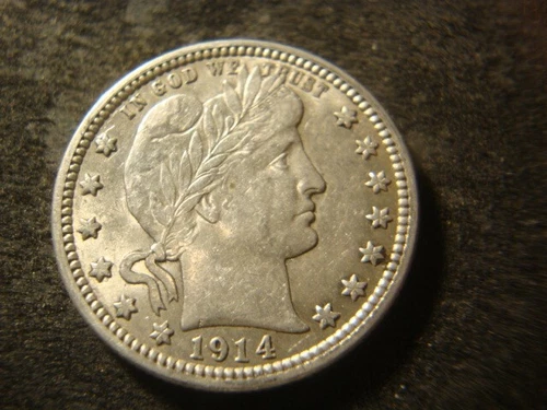 1914 BU AU Lusterous Barber Liberty Quarter Dollar Full Headband RBX #3