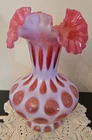 Fenton Vase Cranberry Pink Opalescent Coin Dot 10 1/2" Vintage 1947-1964