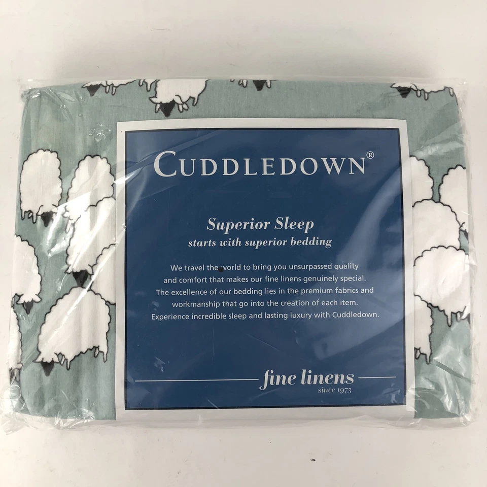 Sábana plana doble de franela Cuddledown oveja azul y blanco algodón Alemania RARA NUEVA EN PAQUETE Foto 2 de 4