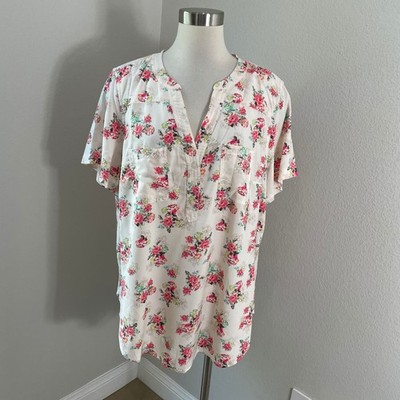 NEW Torrid Womens Plus 1X Harper Artisan Floral Dew Challis Short Sleeve Blouse