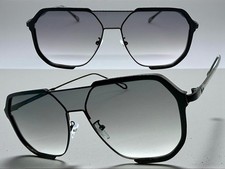 Classy Elegant Modern Retro Shield Raver SUNGLASSES Black Frame Gradient Lens
