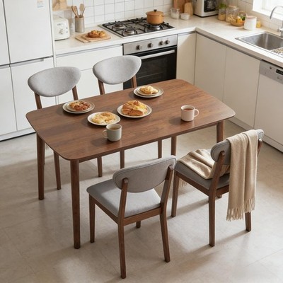 5 Pieces Wood Dining Room Table Set 47.2inch Kitchen Table and Chairs Set Walnut