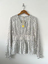 Boden Top Blouse Size 10 Tunic NEW Polka Dot Blue White Long sleeve V Neck BNWT