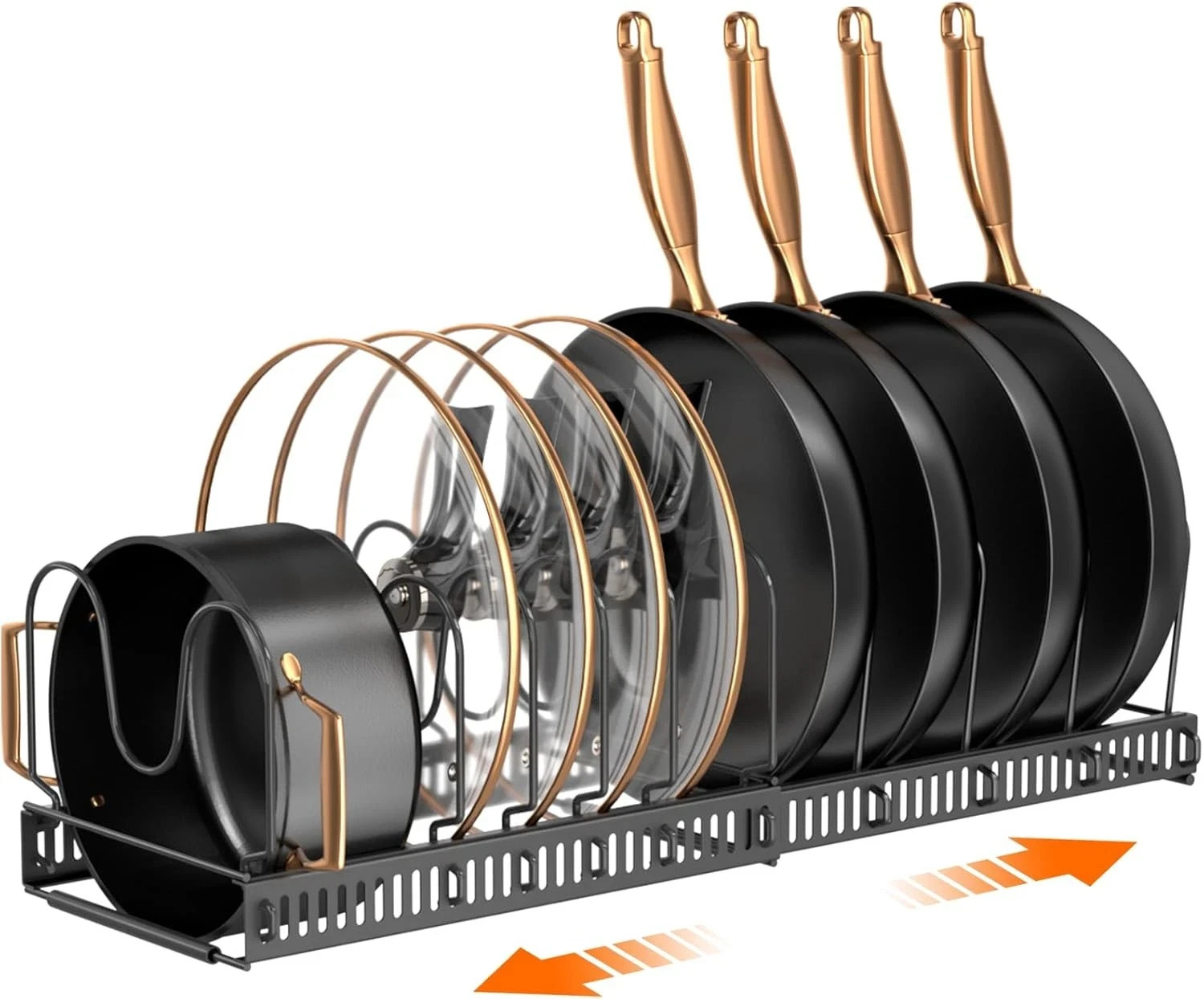 MUDEELA Expandable Pot Lid Organizer for Cabinet with 10 Compartments