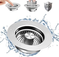 Kitchen Sink Drain Strainer - Stainless Steel Sink Stopper 3-in-1 Pop-Up Sink