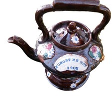 RARE MEASHAM BARGEWARE TEAPOT WITH LID UNDER PLATE "FORGET ME NOT 1907