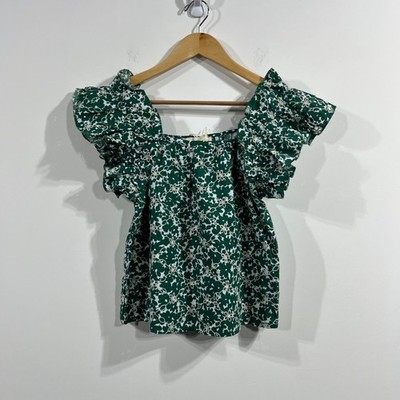 Luna Moon NWT Green Floral Eyelet Ruffle Sleeve Top Skirt Set Women Small Resort