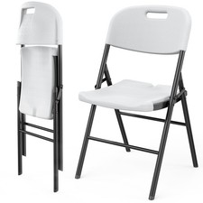 Heavy Duty Folding Chairs Steel Frame HDPE Plastic Indoor Outdoor White 2 Pack