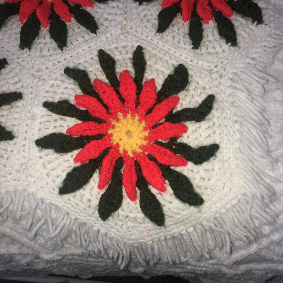 Manta 3D grande afgana de Navidad de ganchillo hecha a mano de colección 79x52" Foto 2 de 4