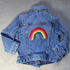 J Crew Crewcuts Denim Jacket Rainbow Toddler Size 3 Blue Jean Trucker Classic