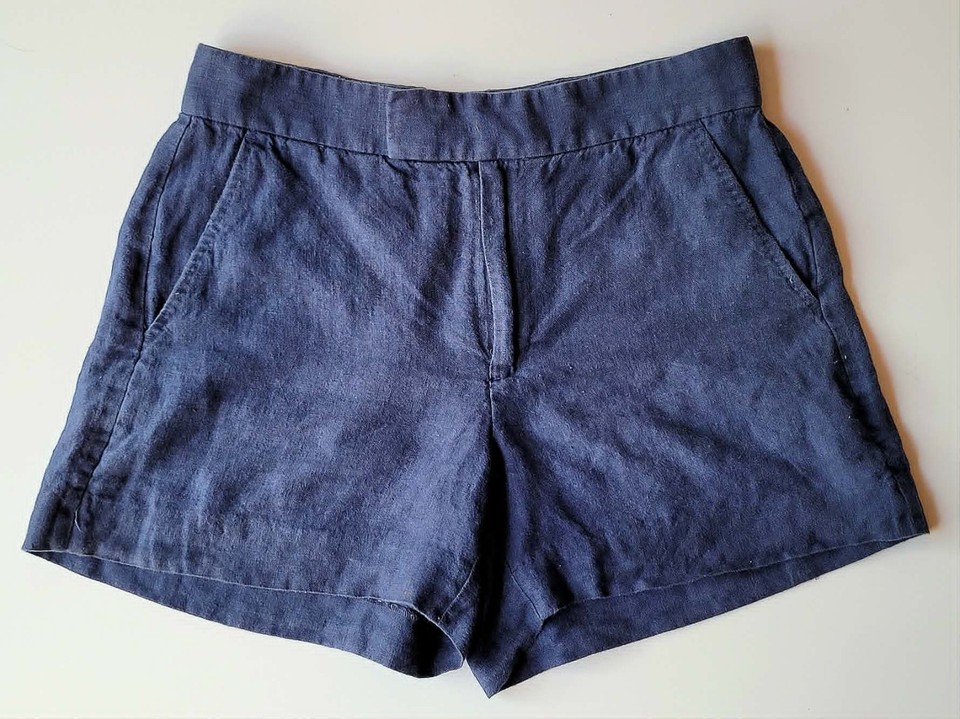 Polo Ralph Lauren 100% Linen Blue Shorts Size 2 P Navy Tailored Summer Casual