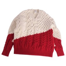 LOEWE Long-Sleeved Wool Knit Sweater Made in Italy Size S White/Red Men's