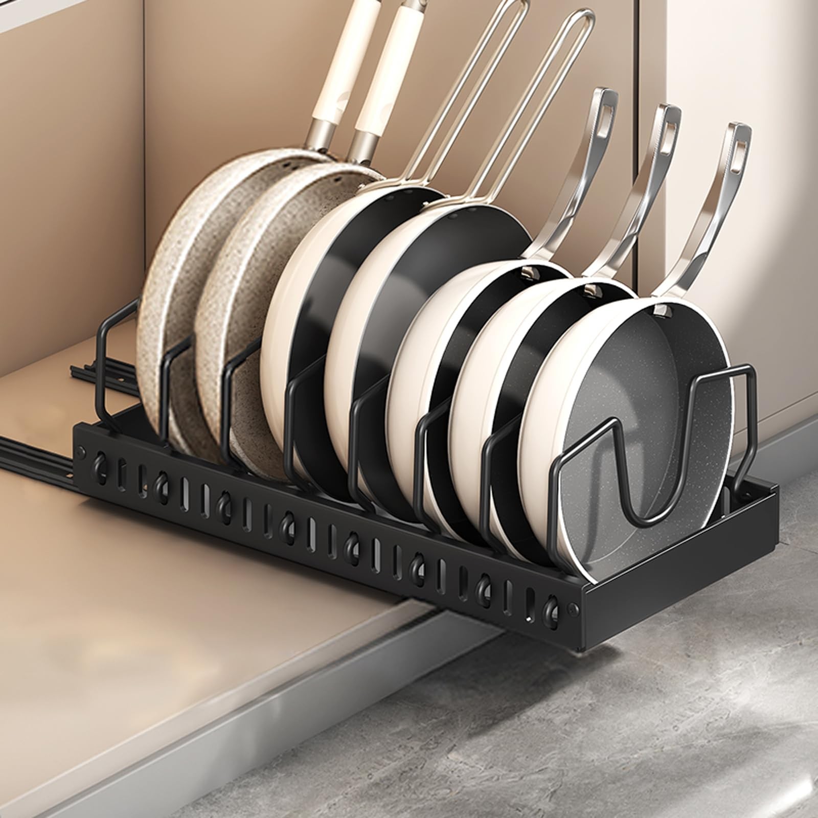 2 Pack Pull-Out Pots and Pans Organizer Under Cabinet Sliding Pot Lid Rack
