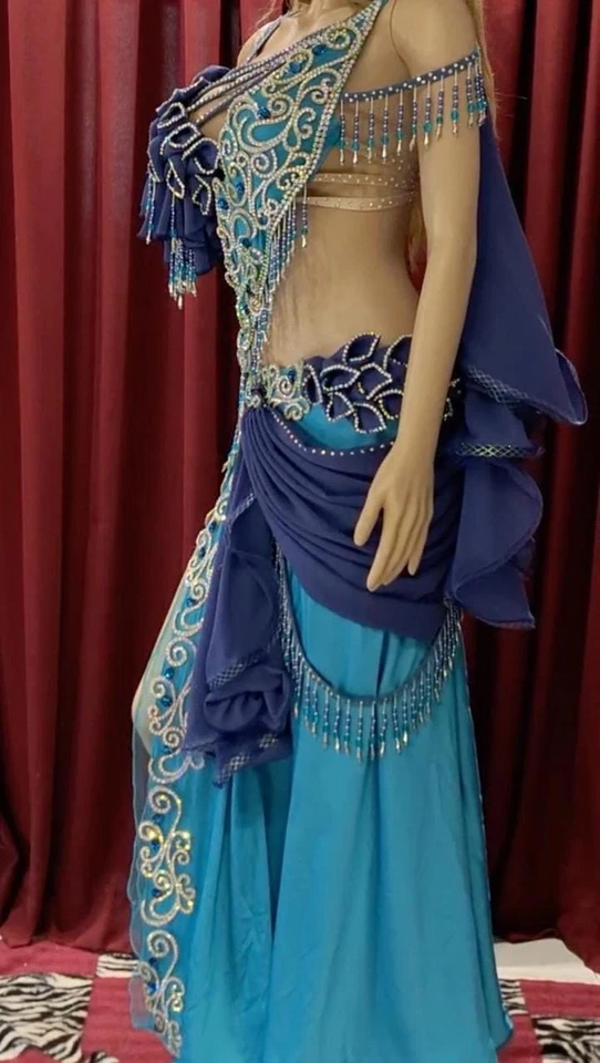 Disfraz de danza del vientre de cristal azul: vestido de diosa brillante Foto 4 de 4