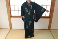 15 Japanese Vintage Silk Kimono Kasuri Ikat Pattern Black White Wearable