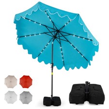 9 FT Outdoor Patio Umbrella w/32 Solar LED Lights Weighted Base, Sandbags