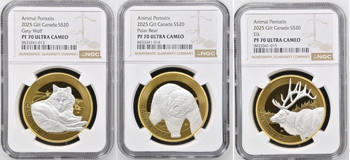 2025 Canada Animal Portraits Gilt Silver 3 Coin Set - NGC PF70 UCAM - A533