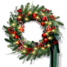 20" Christmas Wreath for Front Door Ball Ornaments Candy Pine Berries