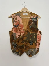 Vintage Zodiac Silk Waistcoat M 12 40 Fern Mark Astrology Star Signs Gypsy Boho