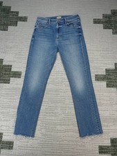 Mother The Dazzler Mid Rise Ankle Fray Jeans Womens 28 Blue Denim Cotton 27x27