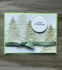 Card Set Of 4 Winter Woods Green Christmas Tree Merry Christmas